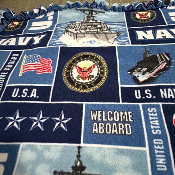 U.S. Navy Fleece Throw Blanket With Tassel‎ Edges 43"x43" - Picture 4 of 9